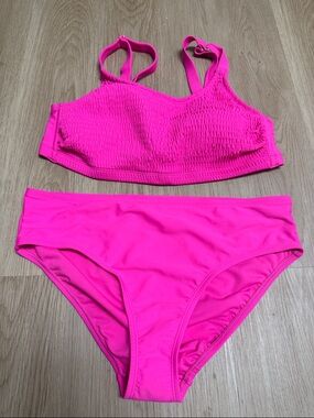 wild fable Hot Pink Smocked Bralette Bikini Set